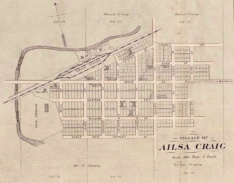 Map of Ailsa Craig, 1878, showing the Grand Trunk Railway and station image. Click for full size.
