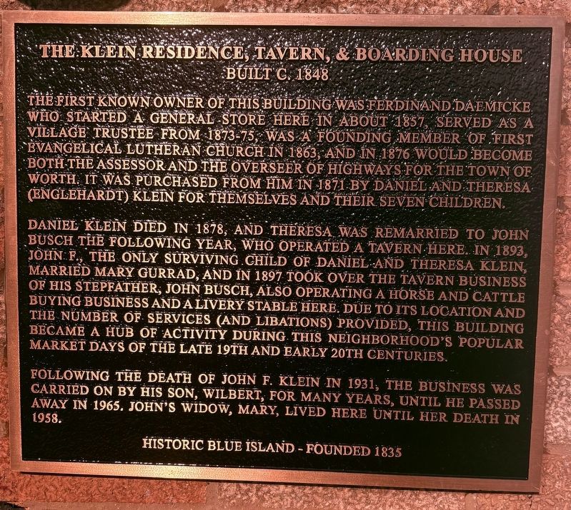 The Klein Residence, Tavern, & Boarding House Marker image. Click for full size.