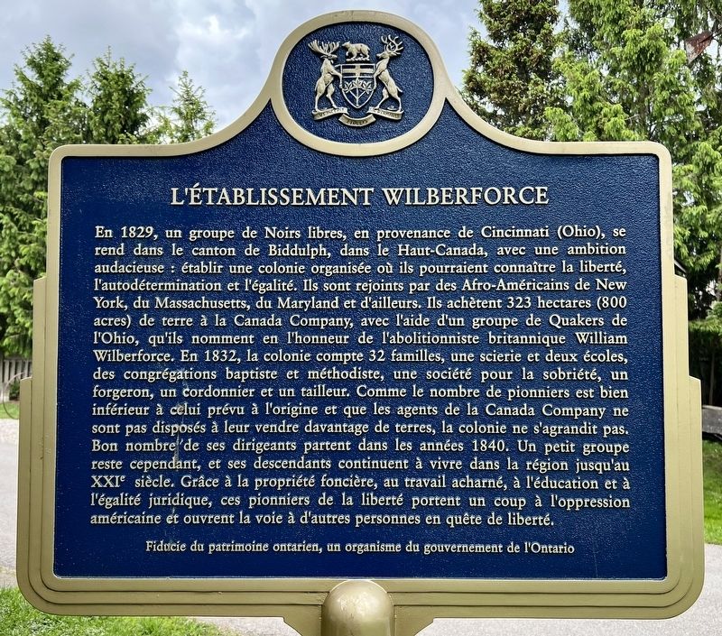 The Wilberforce Settlement / L��tablissement Wilberforce Marker (fran�ais) image. Click for full size.