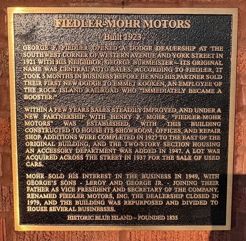 Fiedler-Mohr Motors Marker. Click for full size. Fiedler-Mohr Motors Marker image. Click for full size.