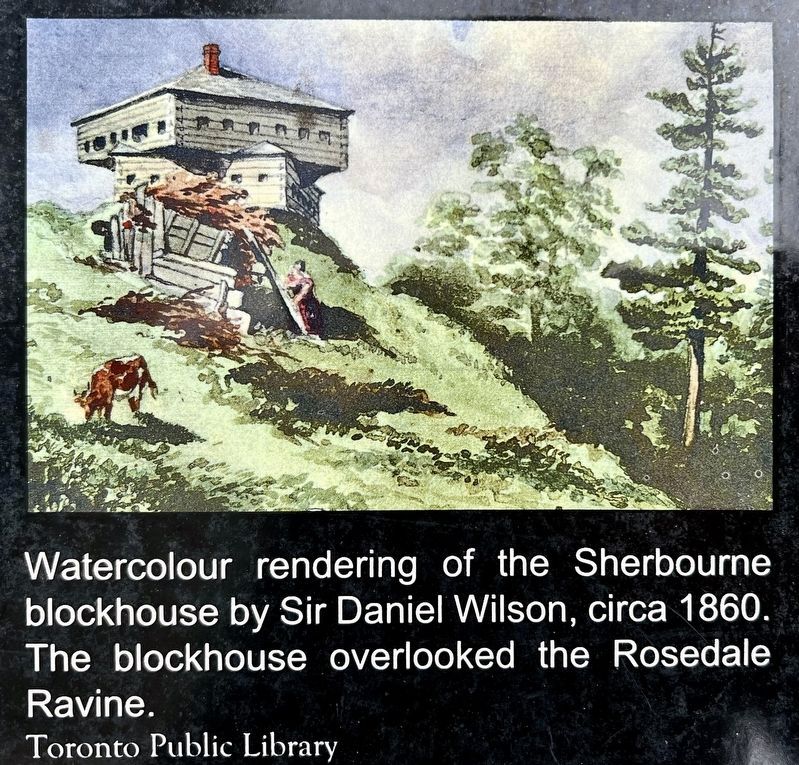 Sherbourne Blockhouse marker photos and captions and caption detail image. Click for full size.