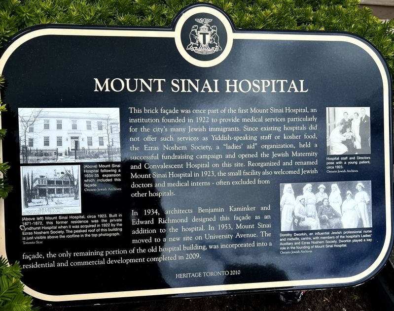 Mount Sinai Hospital Marker image. Click for full size.