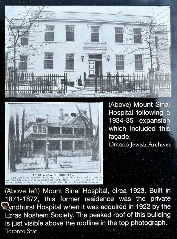 Mount Sinai Hospital marker photos and captions detail (left) image. Click for full size.