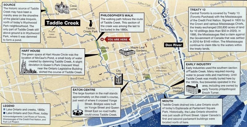 Taddle Creek marker map illustration and text detail image. Click for full size.