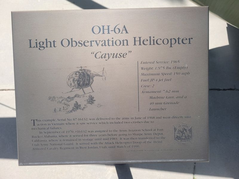 OH-6A Light Observation Helicopter Marker. Click for full size. OH-6A Light Observation Helicopter Marker image. Click for full size.