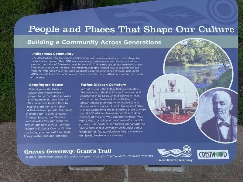 new Grant's Trail: Sappington House and Father Dickson Cemetery Marker replacing previous marker. Click for full size. new Grant's Trail: Sappington House and Father Dickson Cemetery Marker replacing previous marker image. Click for full size.