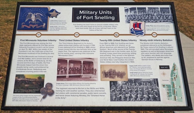 Military Units of Fort Snelling Marker. Click for full size. Military Units of Fort Snelling Marker image. Click for full size.