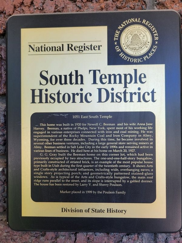 1051 East South Temple Marker. Click for full size. 1051 East South Temple Marker image. Click for full size.
