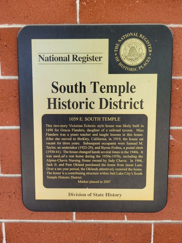 1059 E. South Temple Marker. Click for full size. 1059 E. South Temple Marker image. Click for full size.