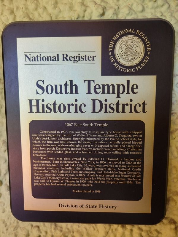 1067 East South Temple Marker. Click for full size. 1067 East South Temple Marker image. Click for full size.