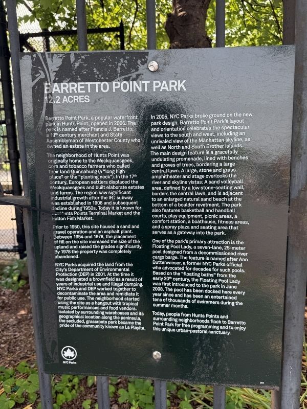 Barretto Point Park Marker. Click for full size. Barretto Point Park Marker image. Click for full size.