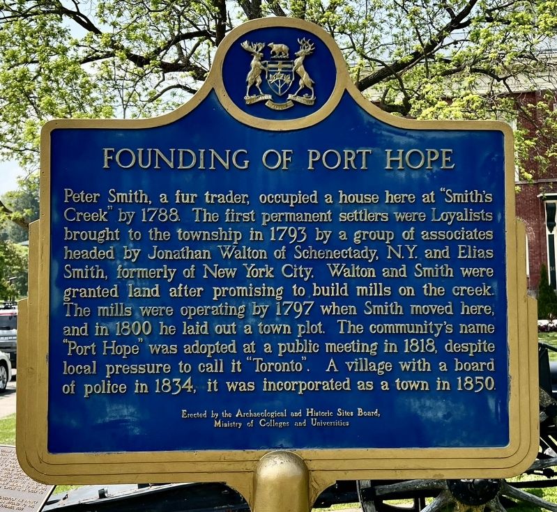 Founding of Port Hope Marker. Click for full size. Founding of Port Hope Marker image. Click for full size.