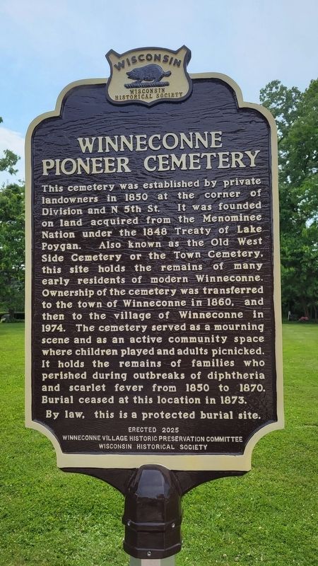 Winneconne Pioneer Cemetery Marker image. Click for full size.