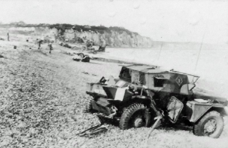 Marker detail: Abandoned Scout Car, raid on Dieppe image. Click for full size.