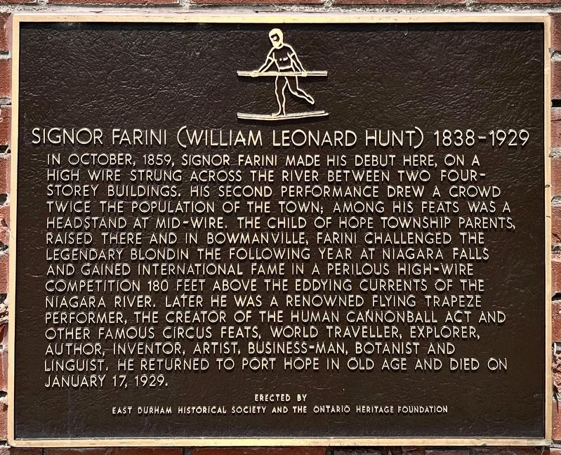 Signor Farini (William Leonard Hunt) 1838-1929 Marker. Click for full size. Signor Farini (William Leonard Hunt) 1838-1929 Marker image. Click for full size.