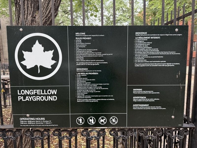 NYC Parks signage for Longfellow Playground. Click for full size. NYC Parks signage for Longfellow Playground image. Click for full size.