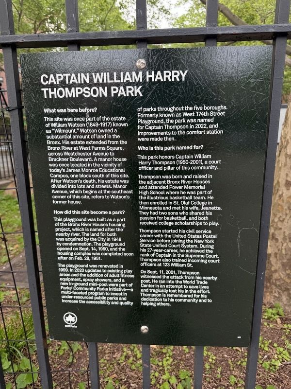 Captain William Harry Thompson Park Marker image. Click for full size.