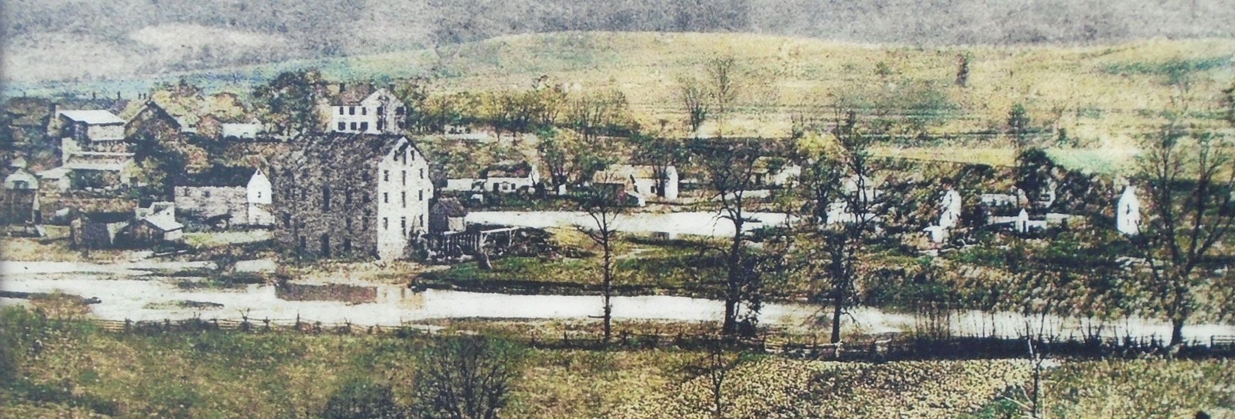 Southeastward view of Curtin Village, ca. 1870 on Workers Village Marker image. Click for full size.