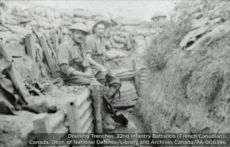 Marker detail: Draining Trenches. 22nd Infantry Battalion (French Canadian). image. Click for full size.