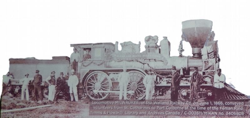 Marker detail: Locomotive MILWAUKEE, Welland Railway Co., June 1, 1866 image. Click for full size.