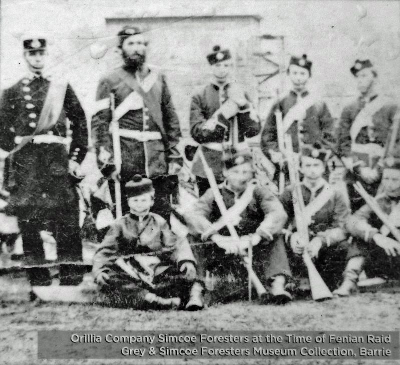 Marker detail: Orillia Company Simcoe Foresters at the time of the Fenian Raid image. Click for full size.