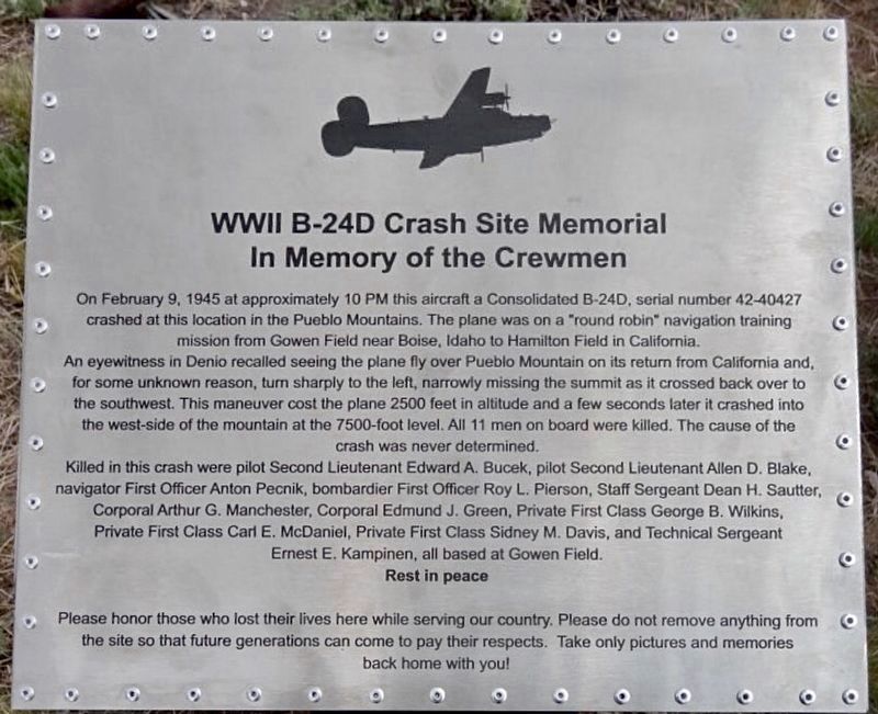 B-24 Crash Site Memorial Marker. Click for full size. B-24 Crash Site Memorial Marker image. Click for full size.