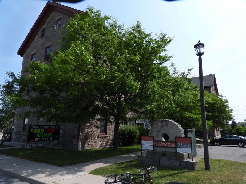 Millstone From Welland Mills c. 1846 - Marker viewed from the street image. Click for full size.