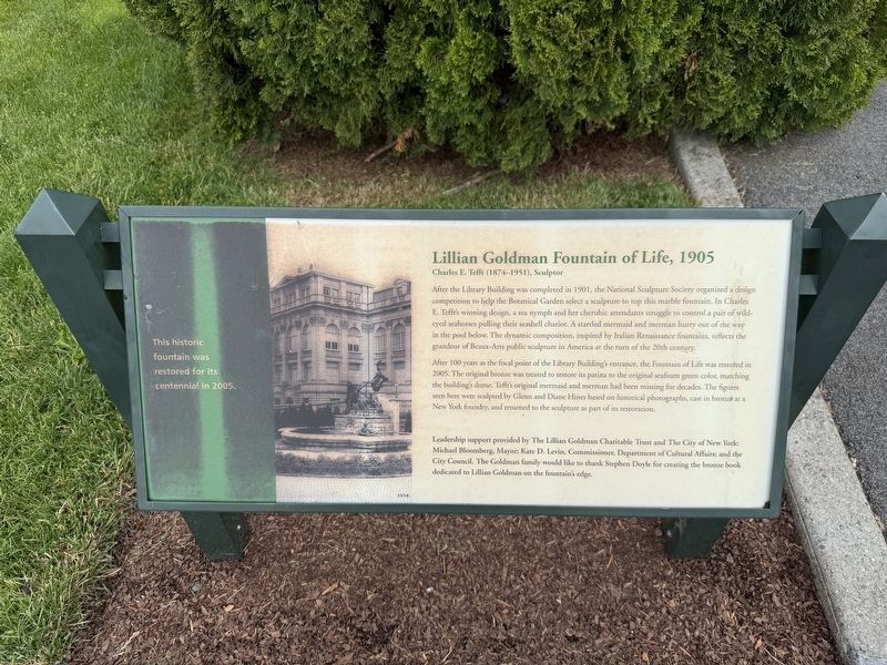 Lillian Goldman Fountain of Life, 1905 Marker. Click for full size. Lillian Goldman Fountain of Life, 1905 Marker image. Click for full size.