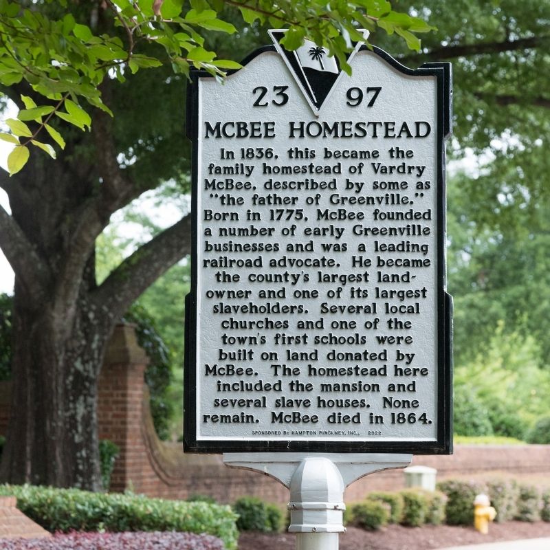McBee Homestead side of marker. Click for full size. McBee Homestead side of marker image. Click for full size.
