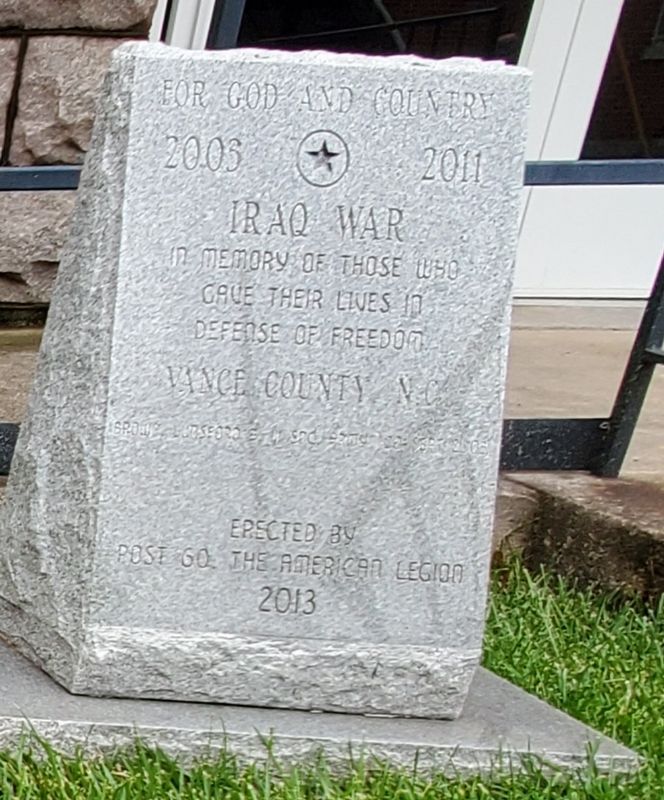 Vance County Iraq War Memorial Marker image. Click for full size.