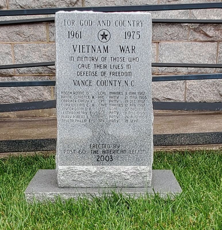 Vance County Vietnam War Memorial Marker. Click for full size. Vance County Vietnam War Memorial Marker image. Click for full size.