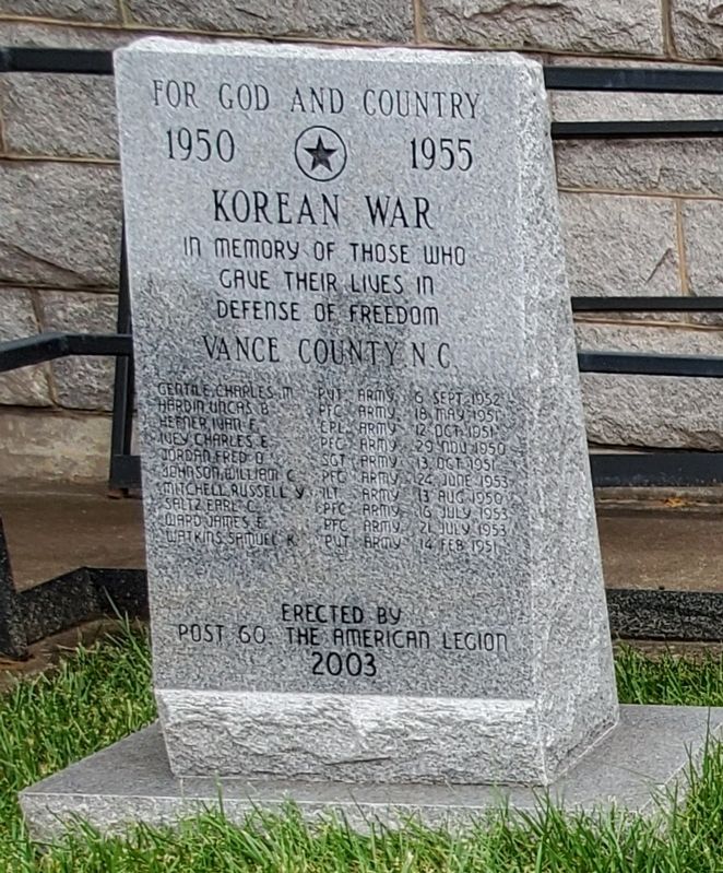 Vance County Korean War Memorial Marker. Click for full size. Vance County Korean War Memorial Marker image. Click for full size.