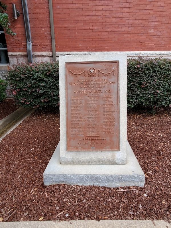 Full Vance County World War II Memorial next to the Henderson Fire Station 2. Click for full size. Full Vance County World War II Memorial next to the Henderson Fire Station 2 image. Click for full size.