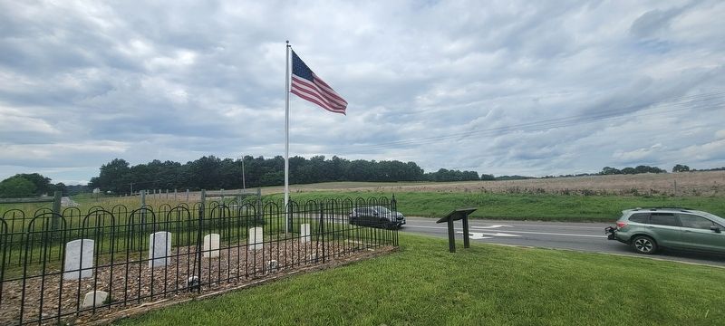 Flag and graveyard next to marker - Port Republic Road. Click for full size. Flag and graveyard next to marker - Port Republic Road image. Click for full size.
