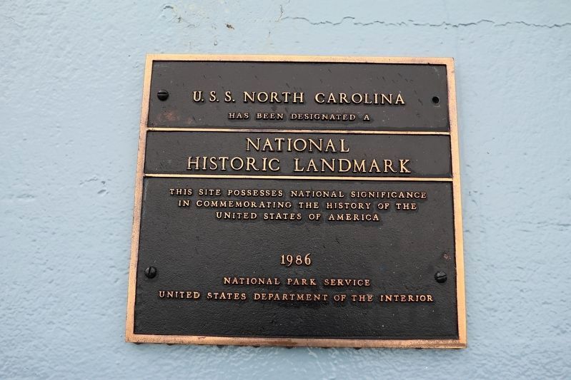 USS North Carolina national historic landmark plaque. Click for full size. USS North Carolina national historic landmark plaque image. Click for full size.