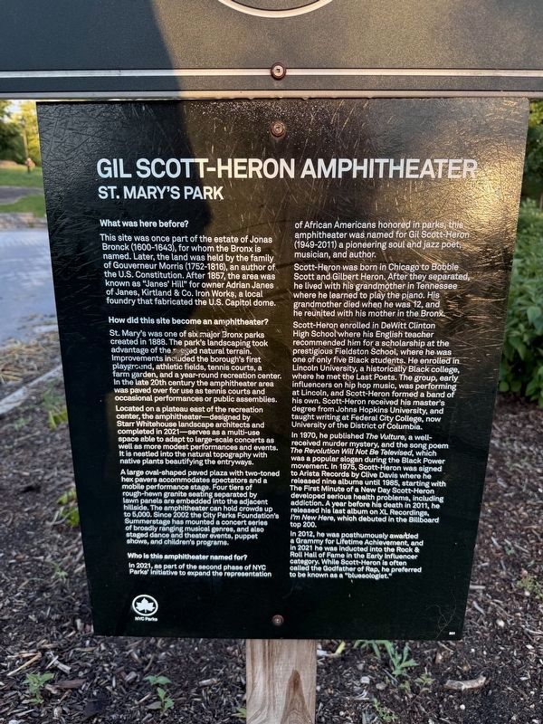 Gil Scott-Heron Amphitheater Marker. Click for full size. Gil Scott-Heron Amphitheater Marker image. Click for full size.