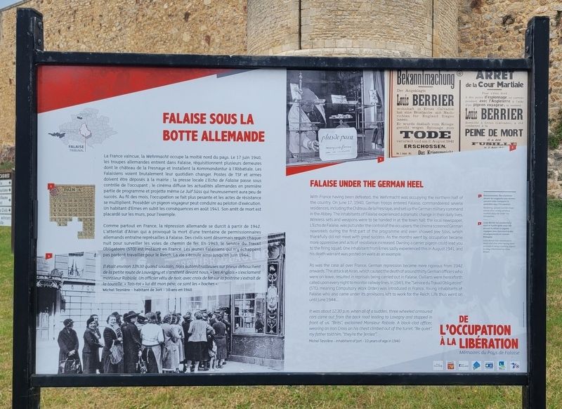 Falaise sous la botte allemande / Falaise under the German boot Marker. Click for full size. Falaise sous la botte allemande / Falaise under the German boot Marker image. Click for full size.