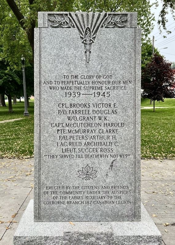 Colborne Cenotaph (World War II) Marker. Click for full size. Colborne Cenotaph (World War II) Marker image. Click for full size.