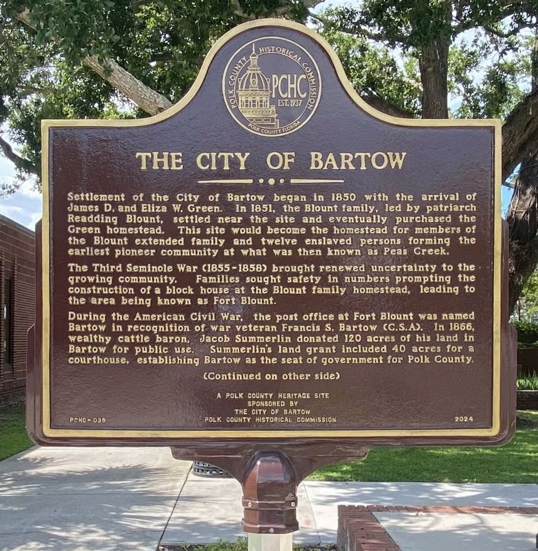 The City of Bartow Marker (side 1). Click for full size. The City of Bartow Marker (side 1) image. Click for full size.