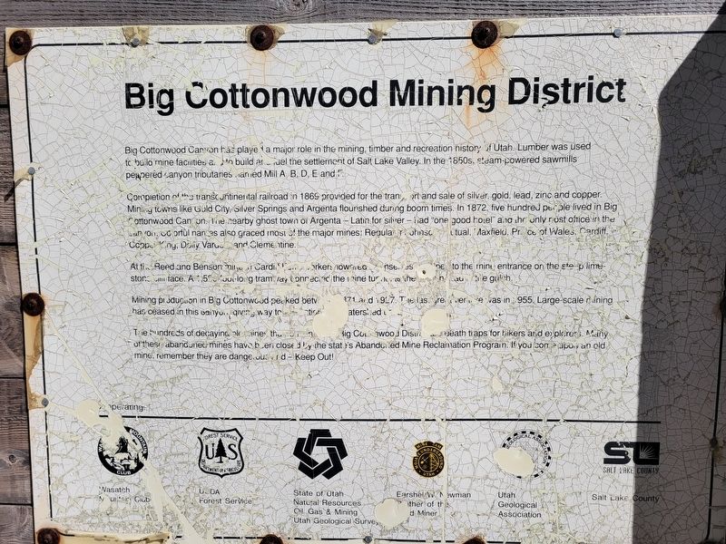 Big Cottonwood Mining District Marker image. Click for full size.