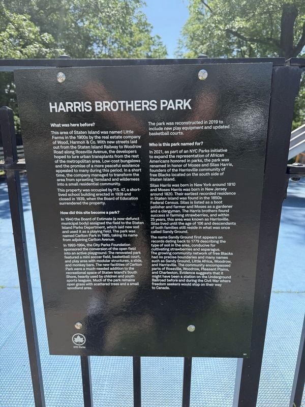 Harris Brothers Park Marker. Click for full size. Harris Brothers Park Marker image. Click for full size.
