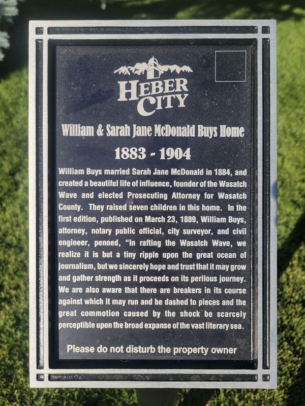 William & Sarah Jane McDonald Buys Home Marker. Click for full size. William & Sarah Jane McDonald Buys Home Marker image. Click for full size.