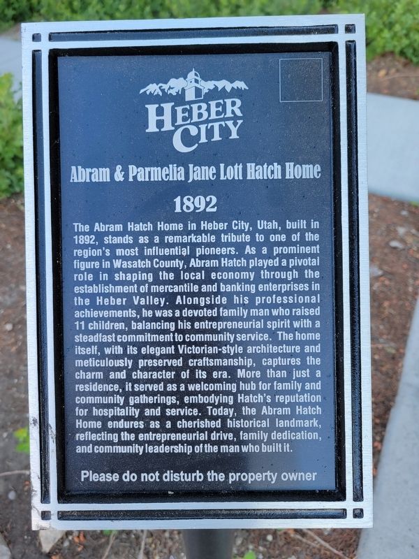 Abram & Parmelia Jane Lott Hatch Home Marker image. Click for full size.