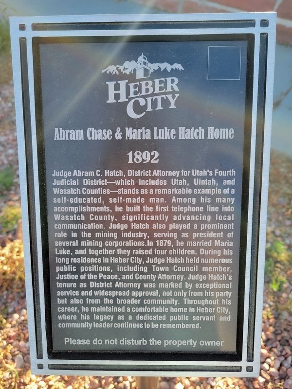 Abram Chase & Maria Luke Hatch Home Marker image. Click for full size.
