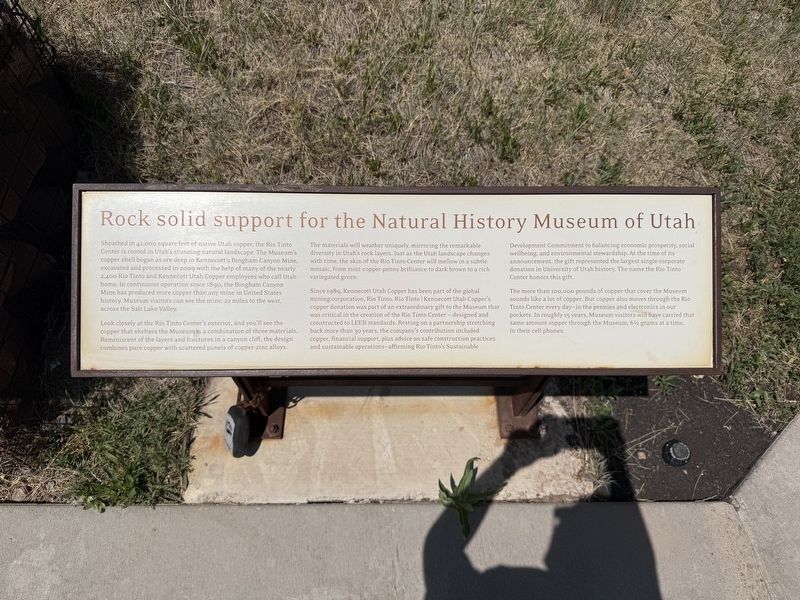 Rock solid support for the Natural History Museum of Utah Marker. Click for full size. Rock solid support for the Natural History Museum of Utah Marker image. Click for full size.