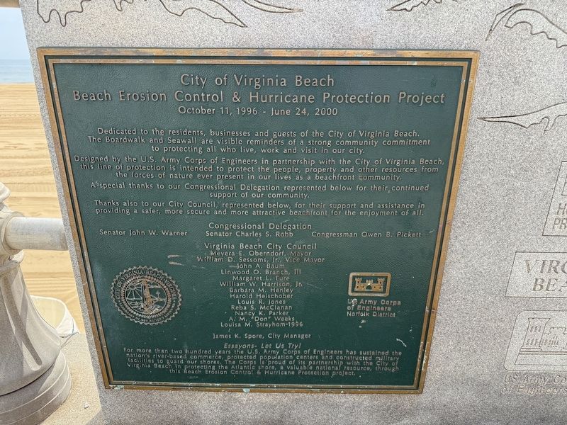 City of Virginia Beach Beach Erosion Control & Hurricane Protection Project Marker image. Click for full size.