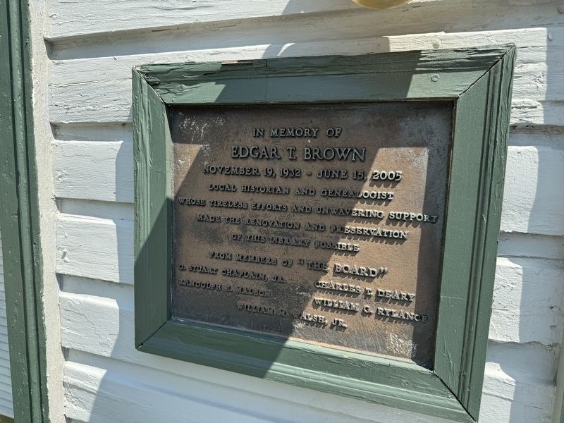 Dedication plaque on the former library building. Click for full size. Dedication plaque on the former library building image. Click for full size.
