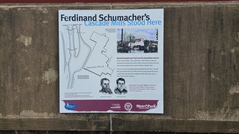 Ferdinand Schumacher's Cascade Mills Stood Here Marker. Click for full size. Ferdinand Schumacher's Cascade Mills Stood Here Marker image. Click for full size.