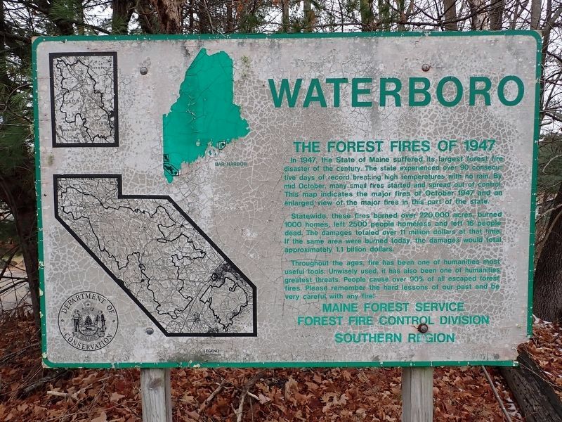 Waterboro: The Forest Fires of 1947 Marker image. Click for full size.