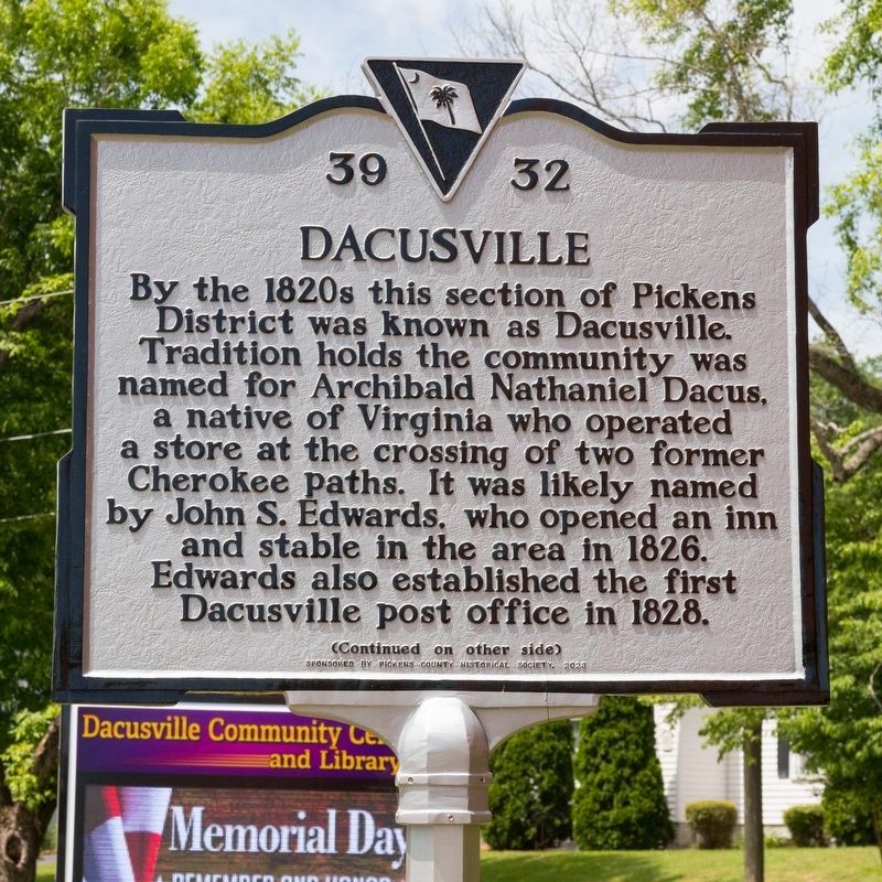 Dacusville Marker, Side One image. Click for full size.